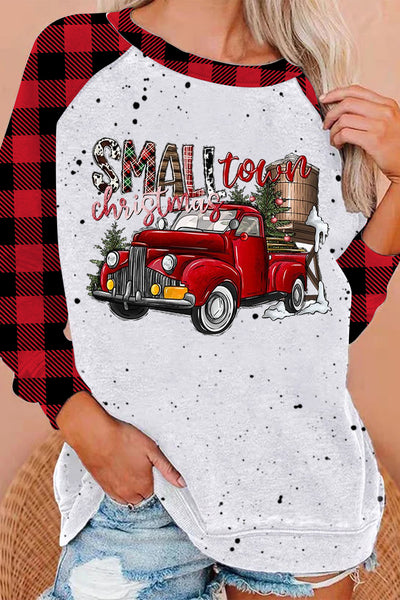 Small Town Christmas Truck Western Plaid Print Loose Fit Sweatshirt
