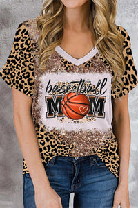 Basketball Mom Print Bleached T-Shirt