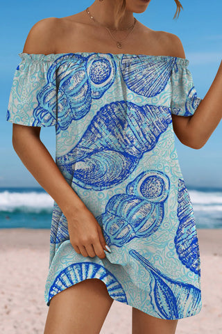 Beach Texture Jellyfish Pattern Ruffled Boat Neck Strapless Dress