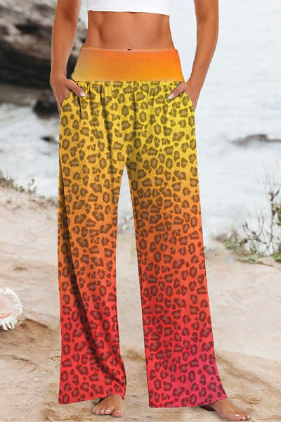 Tie Dye Gradient Leopard Football Game Day High Waisted Baggy Pants with Pockets