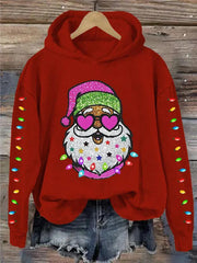 Christmas Shiny Santa With Sunglasses Art Print Casual Sweatshirt