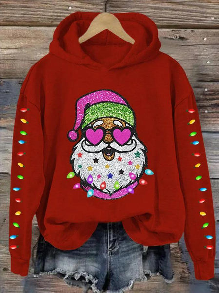 Christmas Shiny Santa With Sunglasses Art Print Casual Sweatshirt