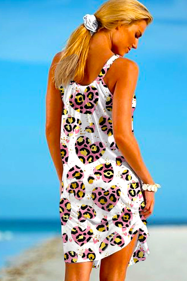 Glitter Heart Love Print Sleeveless Dress