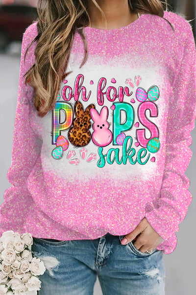 Oh For Peeps Sake Happy Easter Day Bunny Glitter Bleached Print Sweatshirt