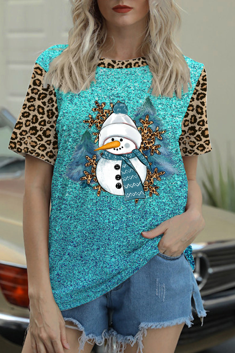 Glitter Leopard Showman Winter Print T-shirt