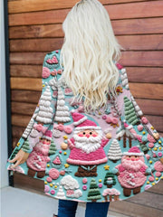 Women's Pink Santa Print Cardigan