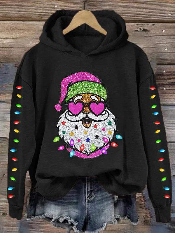 Christmas Shiny Santa With Sunglasses Art Print Casual Sweatshirt