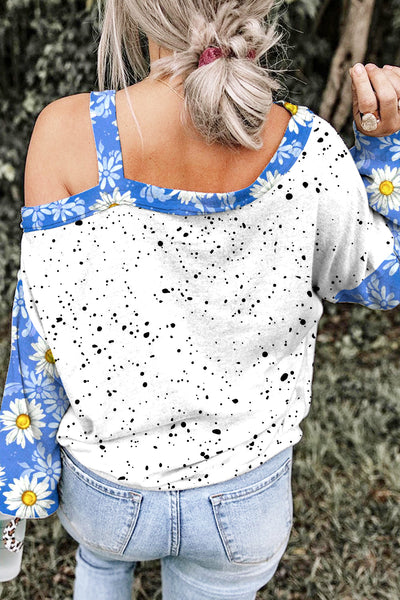 Daisy Floral Highland Cow Spring Print Off Shoulder Blouse