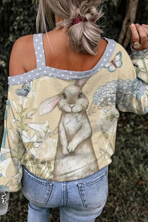 The Little Gray Rabbit In The Flowers Standing Bunny Off Shoulder Blouse