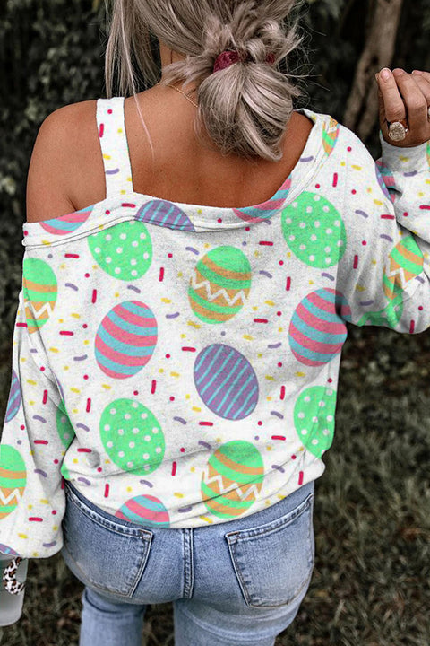 Easter Day Colorful Eggs Polka Off Shoulder Blouse