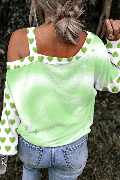 Easter Spring Green Love Gnomes and Easter Eggs Printed Off-Shoulder Blouse