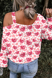 Leopard Love Heart Off-shoulder Blouse