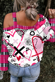 Love Leopard Plaid Graffiti Pattern Off-shoulder Blouse