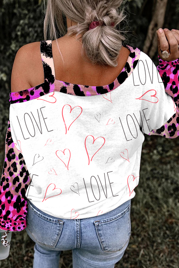 Pink Leopard Print Lips Off-shoulder Blouse