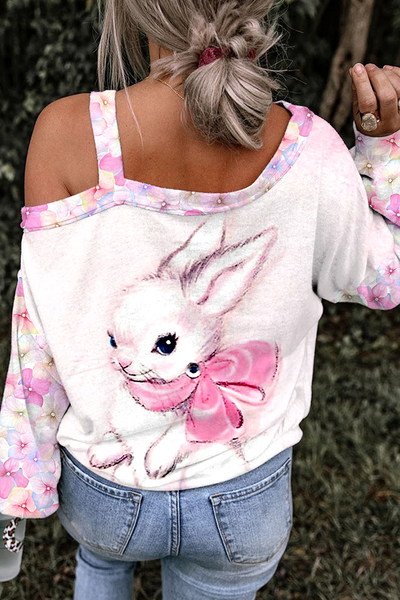 Easter Bunny Thinking Of You At Easter Printed Off-Shoulder Blouse