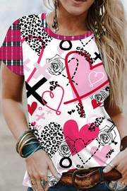 Love Leopard Plaid Graffiti Pattern Short-sleeved T-shirt Top