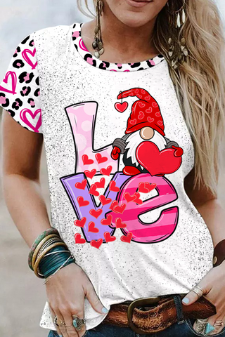 Love Cute Gnomies Leopard Pattern Short-sleeved T-shirt Top