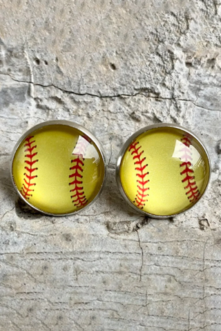 Softball Sports Style Epoxy Glass Vintage Earrings