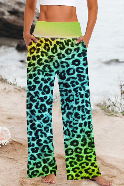 Tie Dye Gradient Leopard Coff Drink Football High Waisted Baggy Pants with Pockets