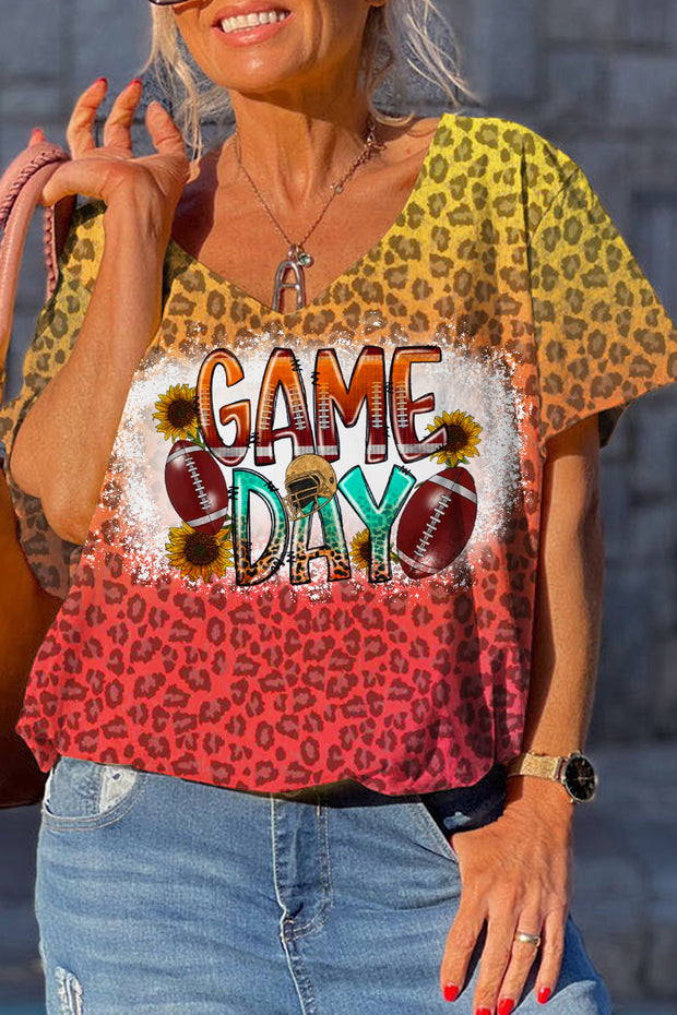 Tie Dye Gradient Leopard Football Game Day Dolman Sleeves Tee