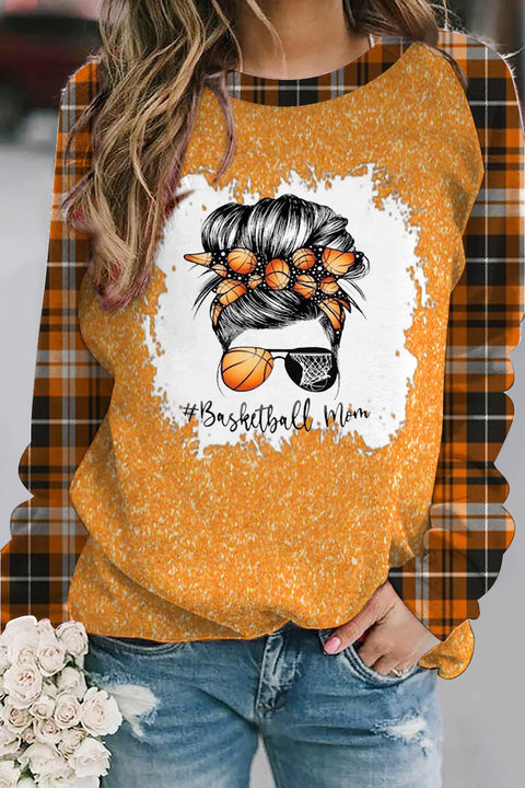 Basketball Mom Messy Bun Print Bleached Sweatshirt