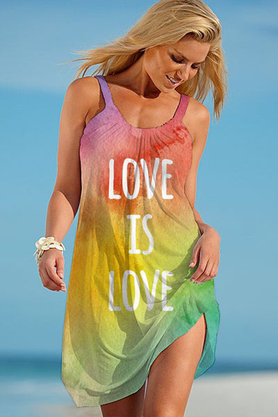 LOVE IS LOVE Rainbow Tie Dye Beach Sleeveless Dress