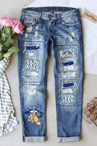 Don't Jugde What You Don't Understand Print Ripped Denim Jeans