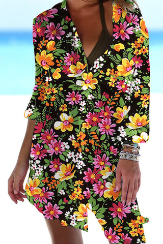 Beach Vacation Romantic Small Cluster Flower Loop Patch Front Pockets Shirt
