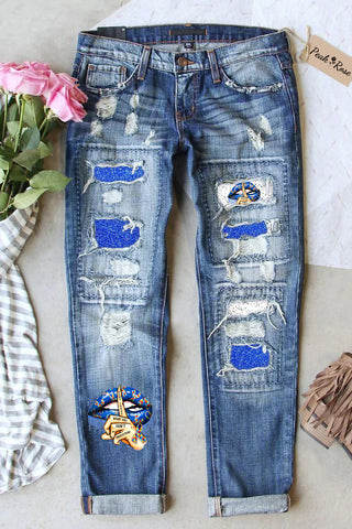 Don't Jugde What You Don't Understand Printed Ripped Denim Jeans