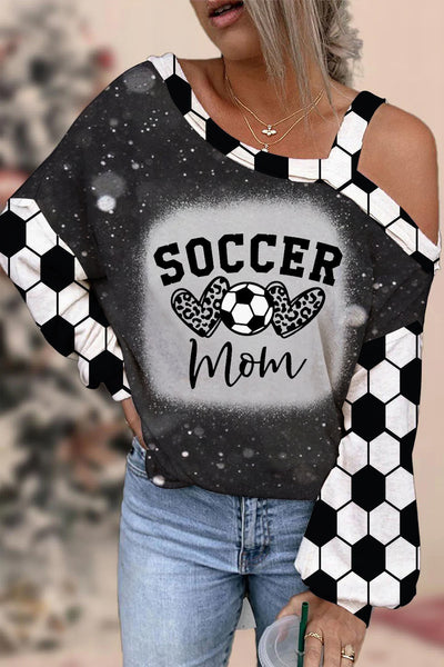Soccer Mom Leopard Heart Print Bleached Off-Shoulder Blouse