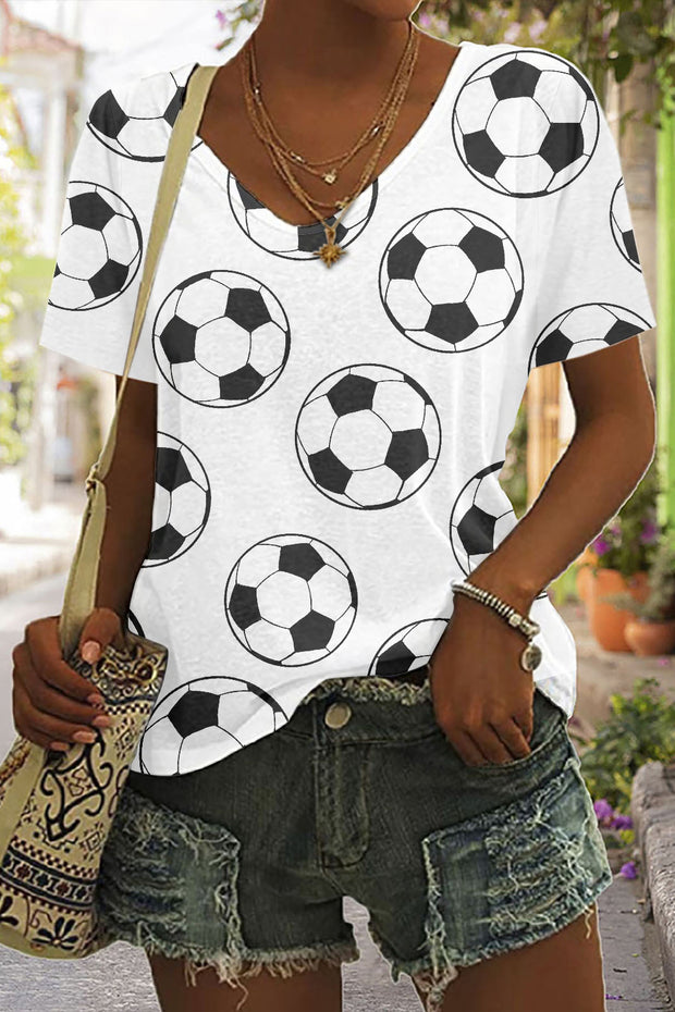 Soccer Ball Print V-Neck T-Shirt