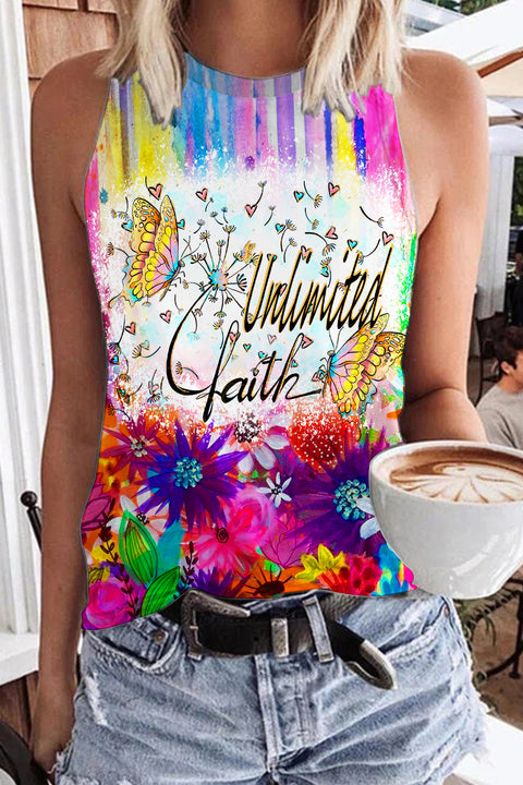 Trendy Oil Painting Vintage Rainbow Flowers & Dandelions Inspirational Print Tank Top