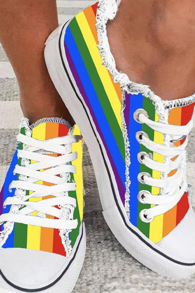 Women's Rainbow Lace-Up Casual Canvas Shoes