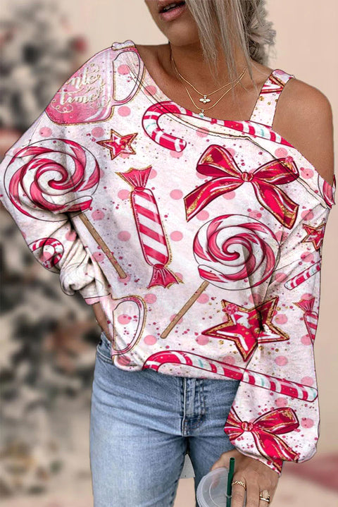 Candy Print Off-shoulder Blouse