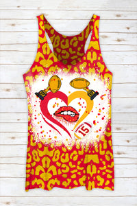 Red & Yellow Leopard Print Championship Trophy & Kiss Of Love Racerback Tank Top