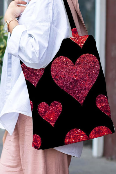 Glitter Red Heart Sparkles Print Tote Bag