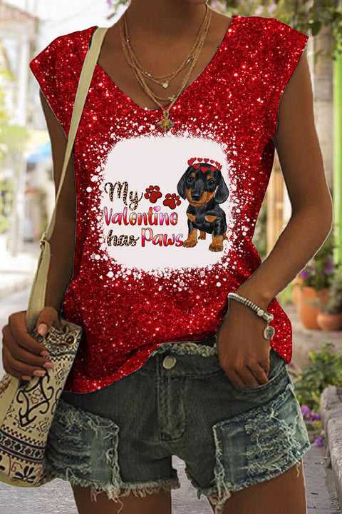 My Valentine Has Paws Print Tank Top