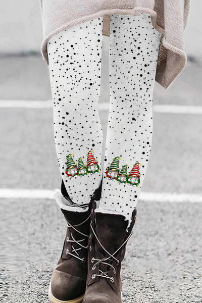 Christmas Gnome Print Polka Dots Leggings