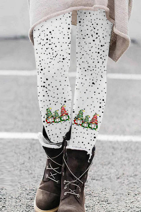 Christmas Gnome Print Polka Dots Leggings