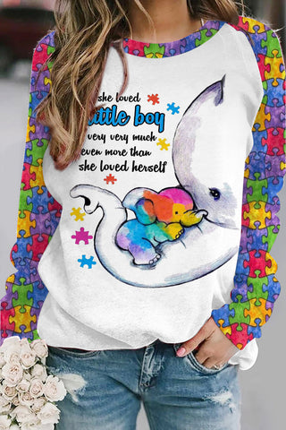 Autism Awareness Acceptance Love MAMA Elephant Printed Sweatshirt