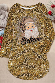 Glitter Christmas Believe Santa Print Tunic