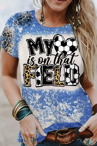 My Heart Is On That Field Soccer Ball Mom Bleached Print T-Shirt