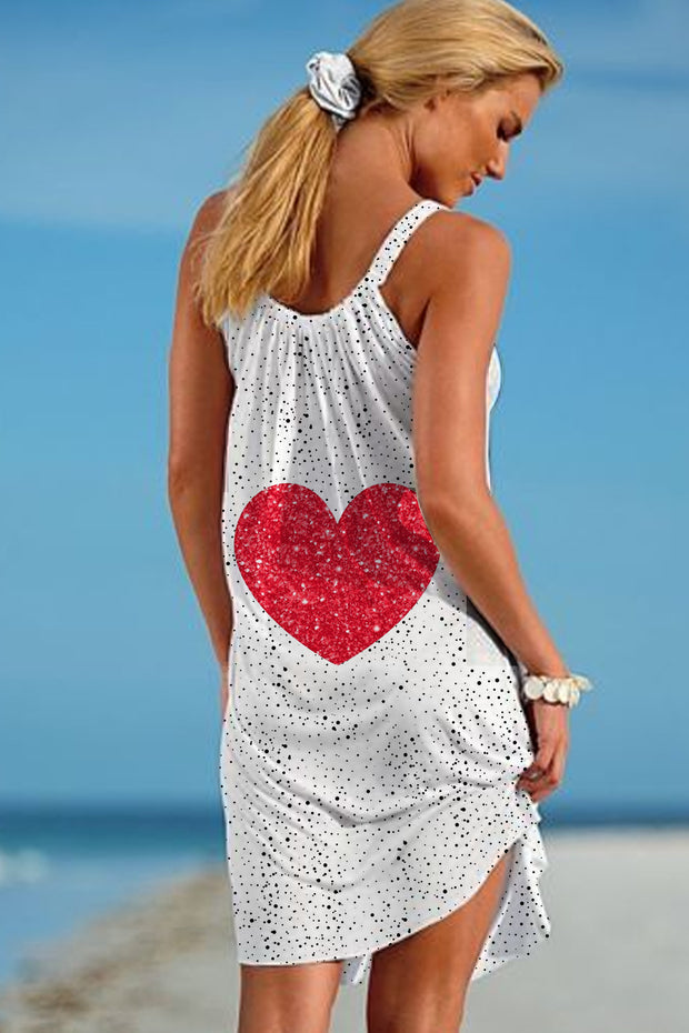 Red Heart Print Sleeveless Dress