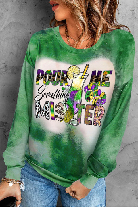 Pour Me Something Mister Mardi Gras Glitter Print Sweatshirt