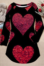 Glitter Red Heart Sparkles Print Loose Tunic