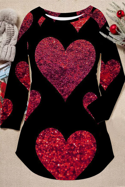 Glitter Red Heart Sparkles Print Loose Tunic