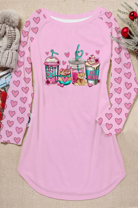 Love Coffee Cups Pink Heart Print Tunic