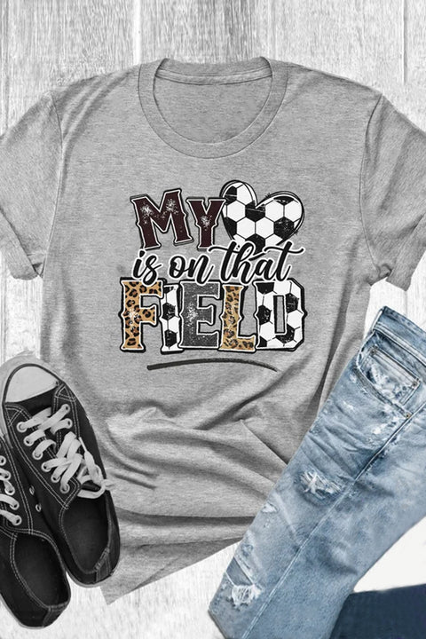 My Heart Is On That Field Soccer Ball Leopard Print T-Shirt