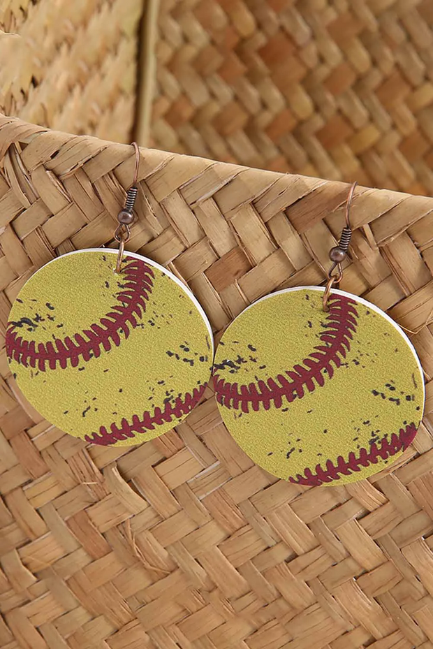 Softball Style Wooden Round Earrings