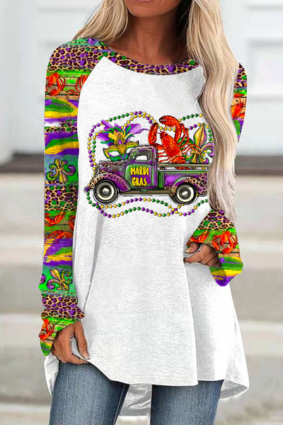 Mardi Gras Truck With Mask Fleur De Lis And Crawfish Western Leopard Print Tunic
